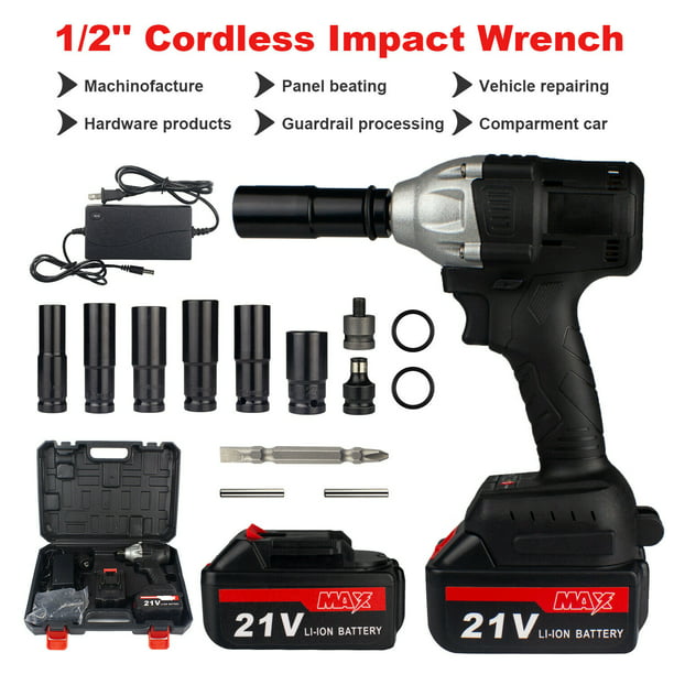 Cordless Electric Impact Wrench Gun 1/2'' Driver 520Nm/Li-ion Battery High Power
